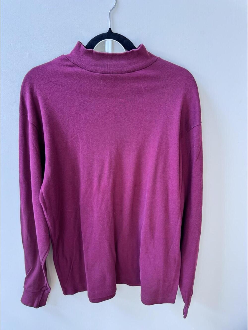 Vintage Lands' End Mock Neck Shirt Made in USA 100% Cotton -Men's Large - Maroon